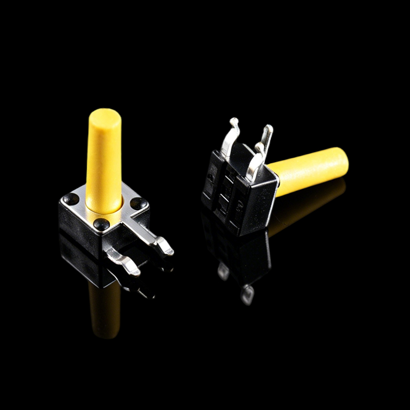 TS-E003050 4.5×4.5×10.3mm 촉각 스위치, 측면 3핀, 노란색 헤드, V자형 핀