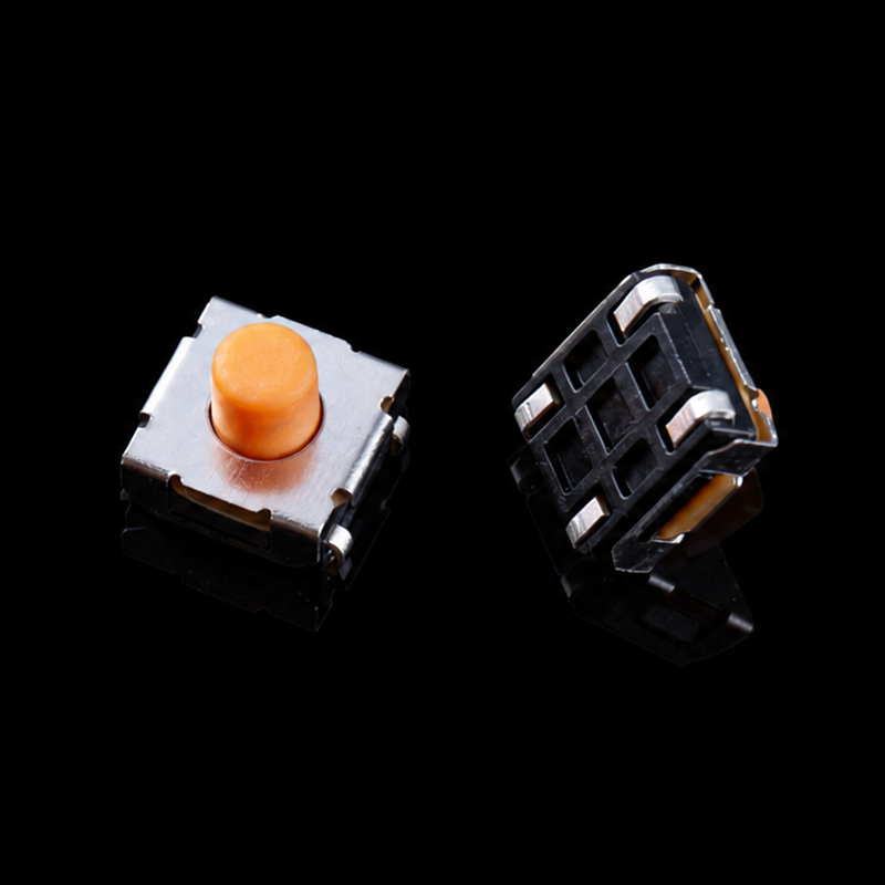 촉각 스위치 TS-G003472, 6.2×6.2×5.1mm, 버클이 있는 실리콘 액추에이터, 주황색 캡, 덮힌 단자, 검정색 베이스